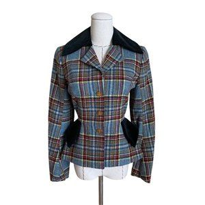 Vintage 90s VIVIENNE WESTWOOD F/W 1994 Wool Tartan Plaid Jacket Velvet Trim Orb